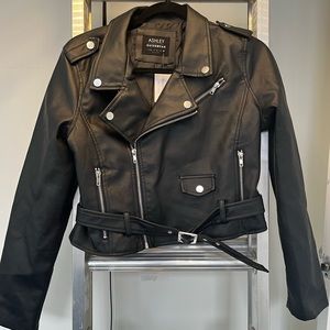 Brands New Ashley Outerwear Cropped Leather Jacket with belt